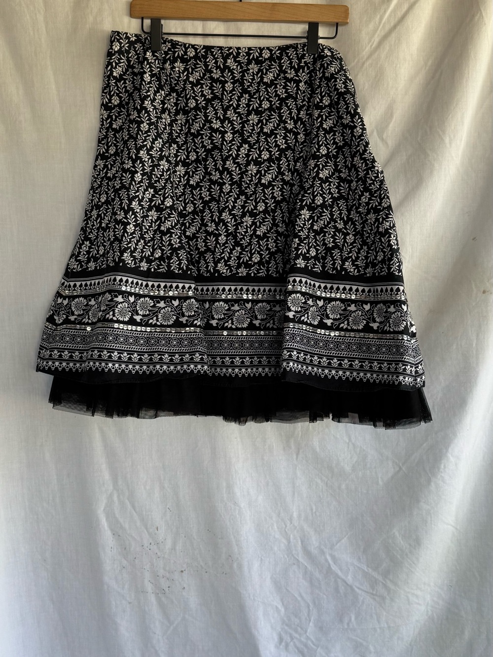 Apt. 9 Black and White Floral A-Line Skirt
